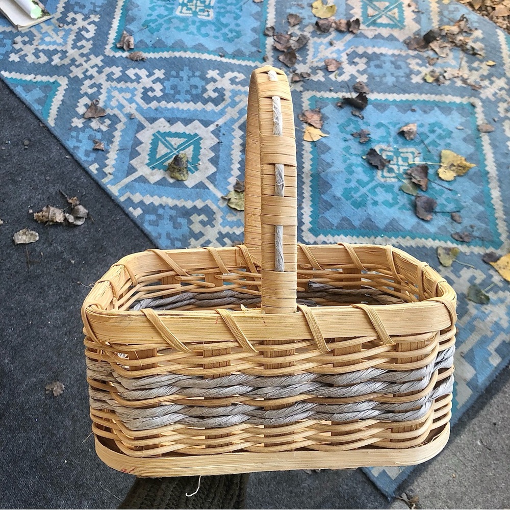 Woven Two-Tone Natural and Gray Handled Basket - Home Accents
